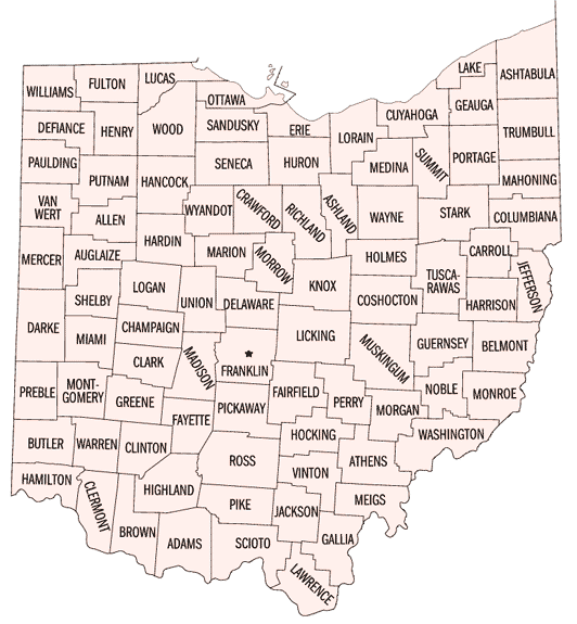 Map of Ohio Counties